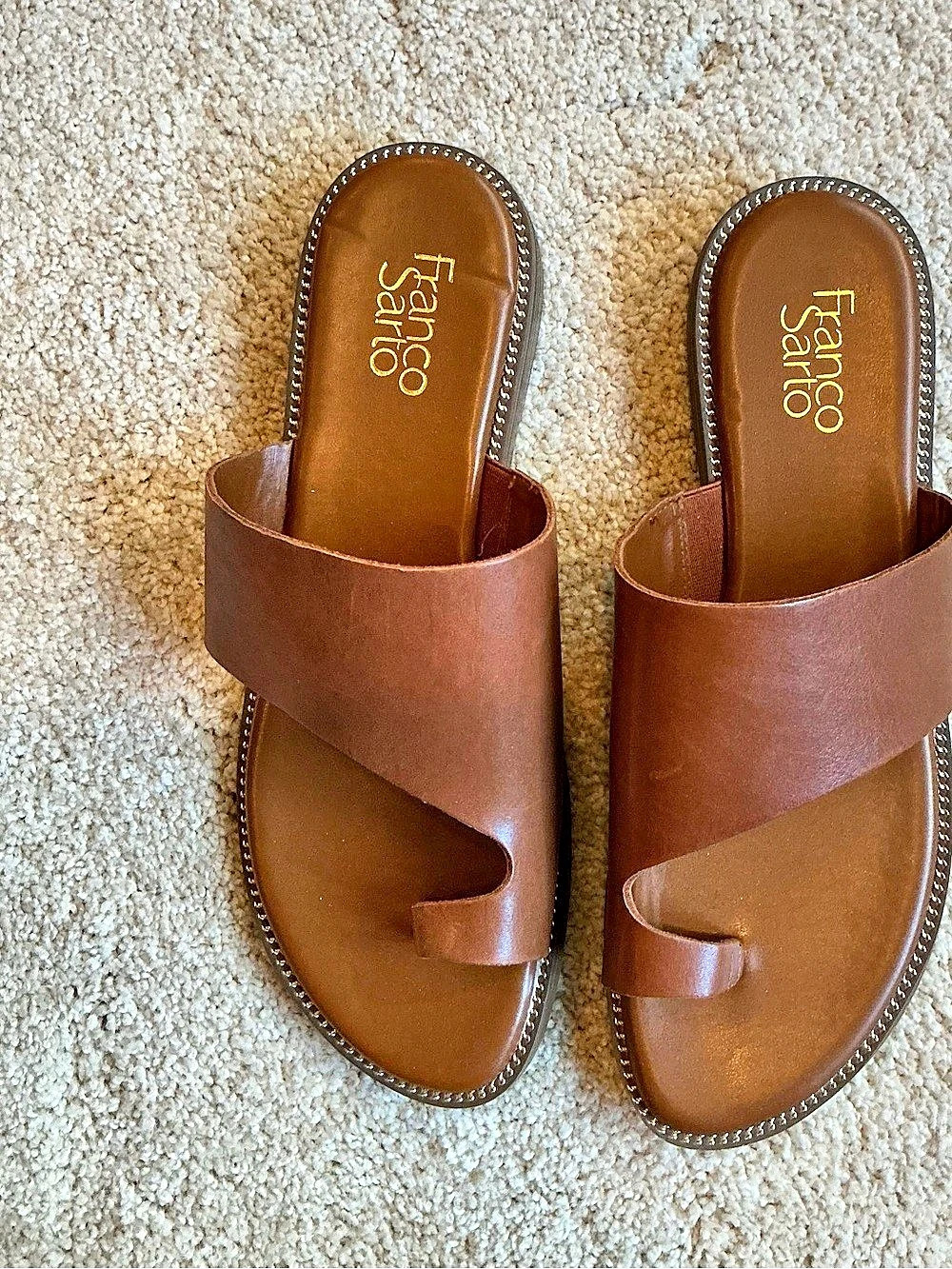 Franco Sarto Gem Leather Slide Sandals Brown US 9.5M Like New